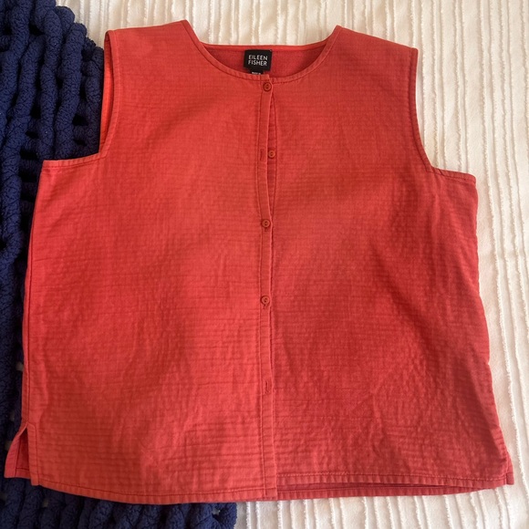 Eileen Fisher Tops - Eileen Fisher Burnt Orange/Red Boxy Tank Top with Mandarin Collar